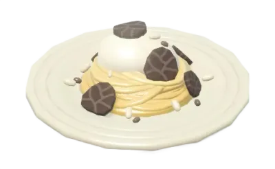 Espagueti con crema y trufa negra