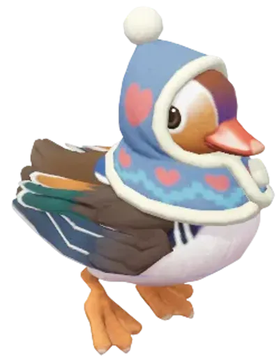 Pato mandarín con ropa de invierno