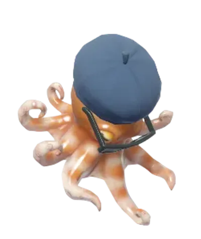 Pulpo pigmeo con sombrero de director cian
